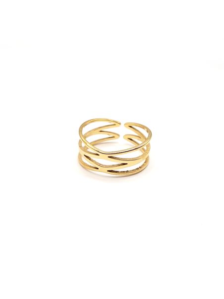 Bague en Acier Inoxydable Doré avec Feuille et Pierre Rosée – Élégance Naturelle et Délicate