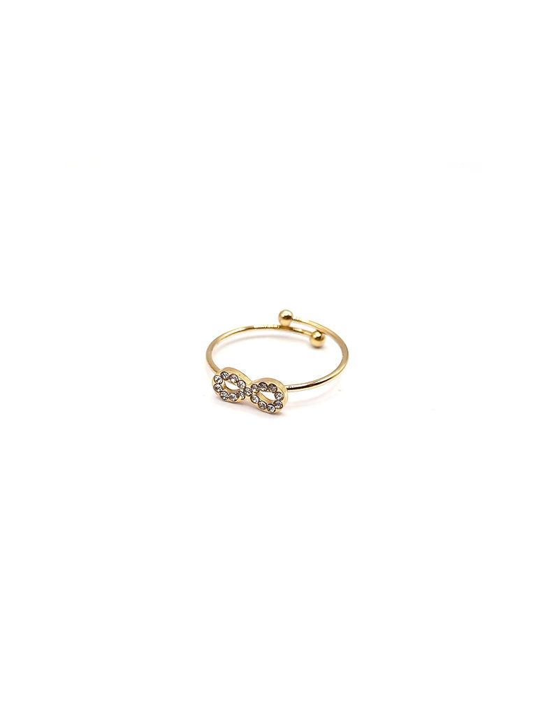 Bague en Acier Inoxydable Doré Motif Infini Sertie de Zircons – Symbole d’Éternité et d’Élégance