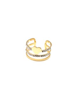 Bague en Acier Inoxydable Doré Motif Cœur et Zircons – Élégance Romantique