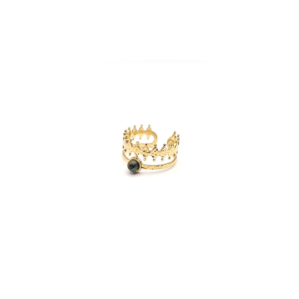 Bague Couronne en Acier Inoxydable Doré avec Pierre Naturelle – Élégance Royale