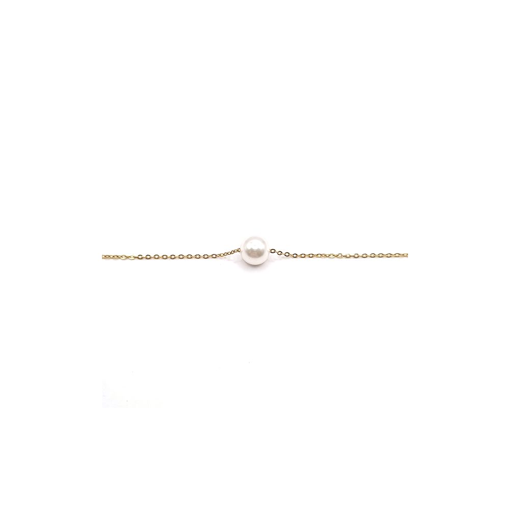 Bracelet Chaîne en Acier Inoxydable Doré avec Perle Blanche – Élégance Pure et Intemporelle