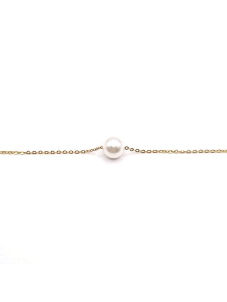Bracelet Chaîne en Acier Inoxydable Doré avec Perle Blanche – Élégance Pure et Intemporelle