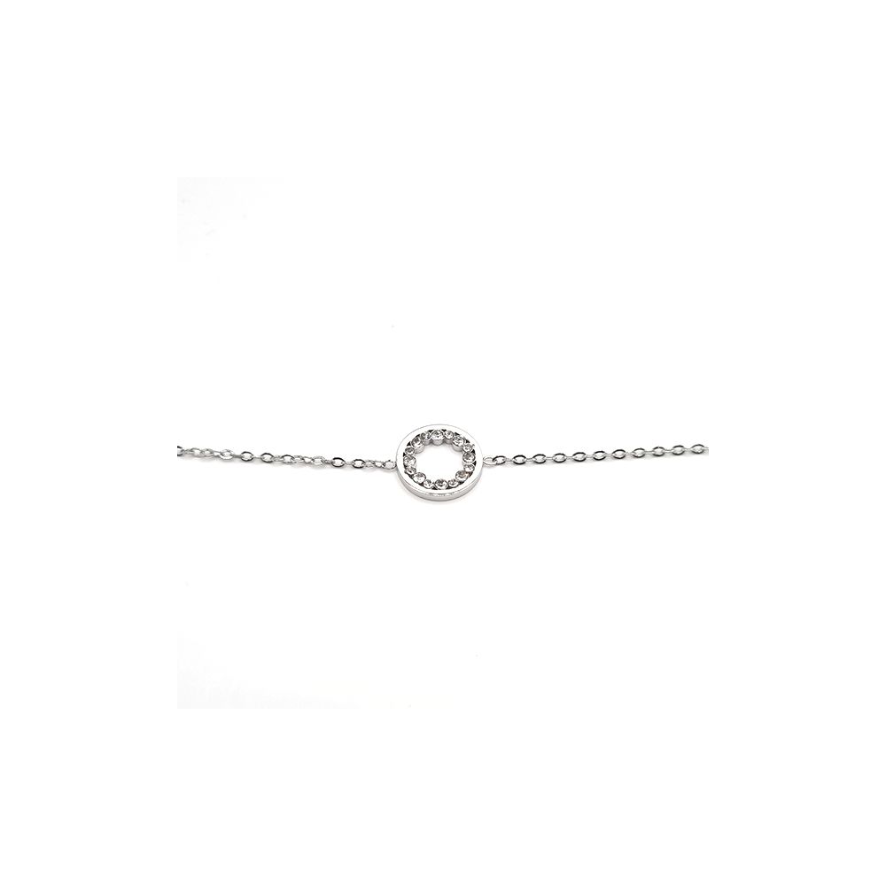 Bracelet Chaîne en Acier Inoxydable Argenté avec Cercle de Zircons – Éclat Sublime