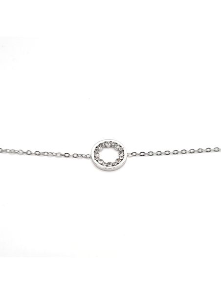 Bracelet Chaîne en Acier Inoxydable Argenté avec Cercle de Zircons – Éclat Sublime