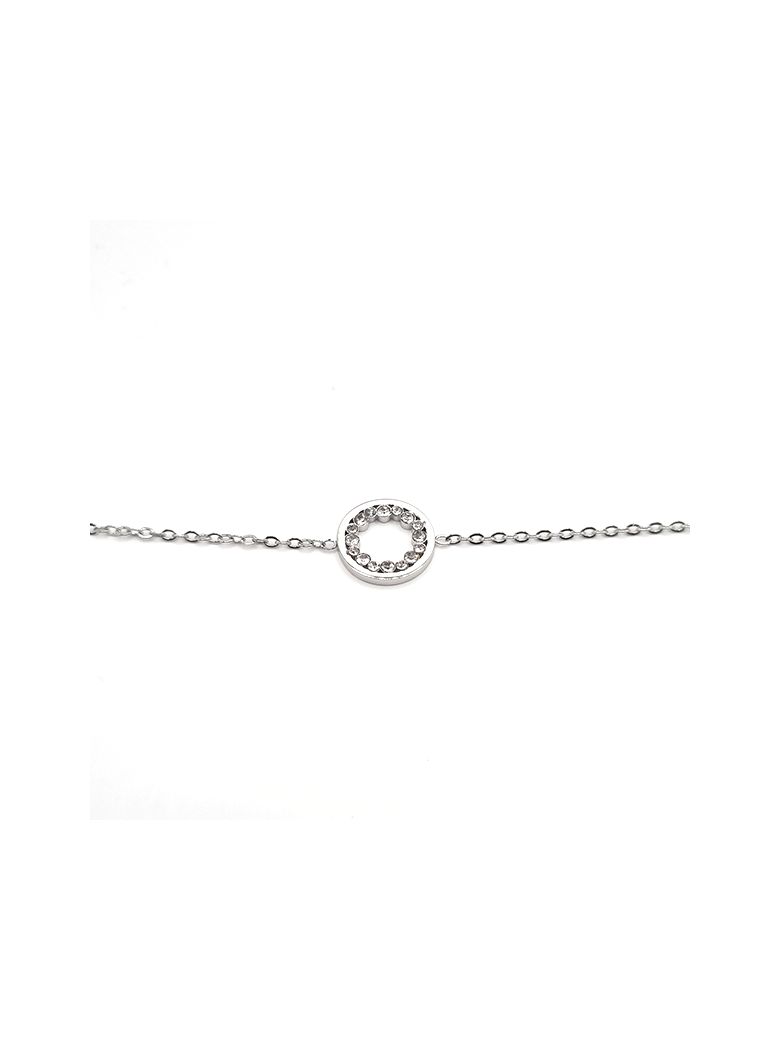 Bracelet Chaîne en Acier Inoxydable Argenté avec Cercle de Zircons – Éclat Sublime