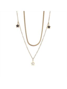 Collier Multi-rangs en Acier Inoxydable Doré avec Étoiles de Nacre