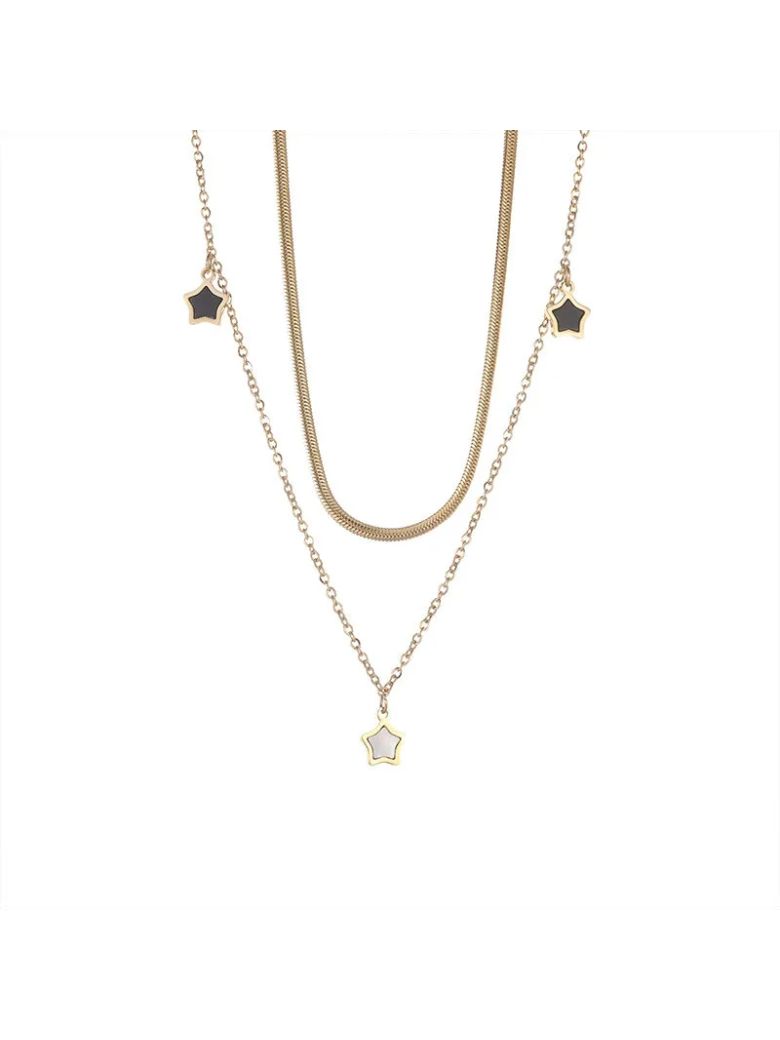 Collier Multi-rangs en Acier Inoxydable Doré avec Étoiles de Nacre