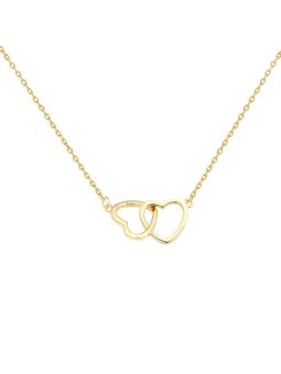 Collier en Acier Inoxydable Doré avec Double Cœur Entrelacé