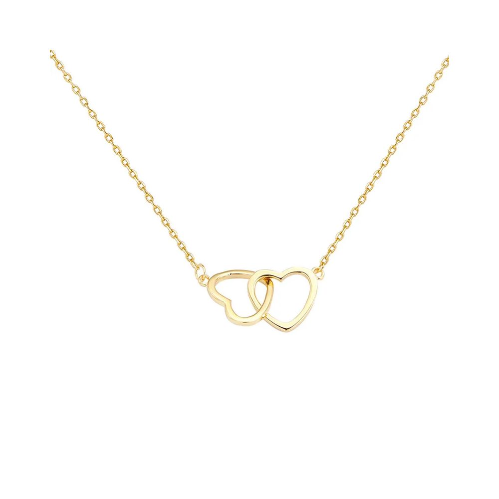 Collier en Acier Inoxydable Doré avec Double Cœur Entrelacé