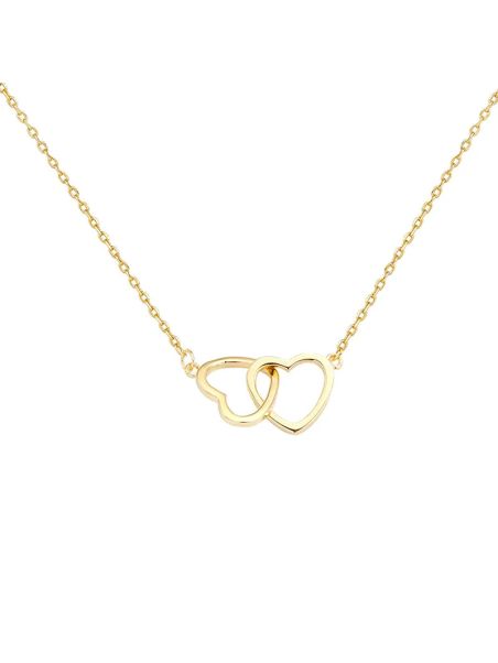 Collier en Acier Inoxydable Doré avec Double Cœur Entrelacé