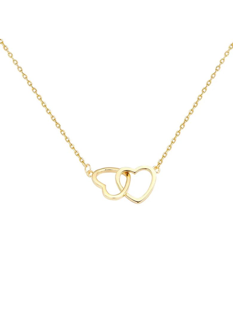Collier en Acier Inoxydable Doré avec Double Cœur Entrelacé