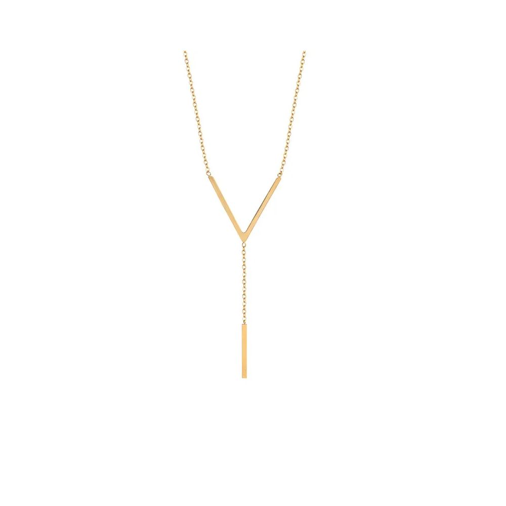 Collier Chaîne en Acier Inoxydable Doré avec pendentif en Y