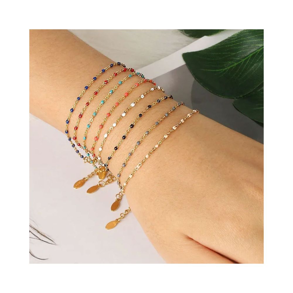 Bracelet Chaîne en Acier Inoxydable Doré avec Perles Colorées