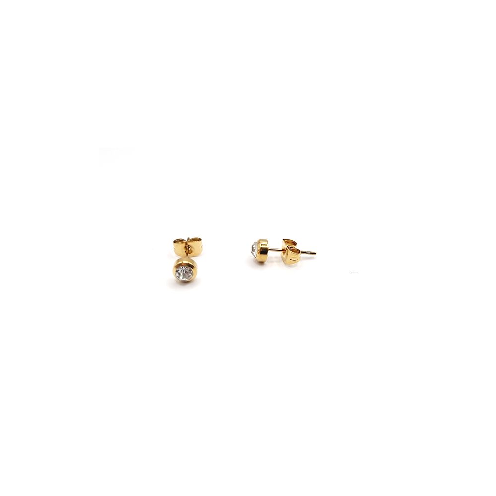Boucles d'Oreilles Clous en Acier Inoxydable Doré avec Zircon