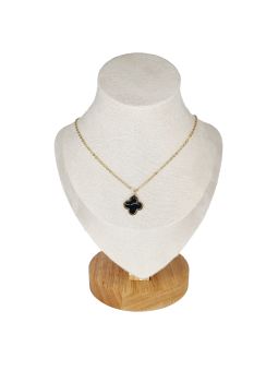 Collier en Acier Inoxydable Doré avec Pendentif Fleur Émaillée Noire