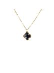 Collier en Acier Inoxydable Doré avec Pendentif Fleur Émaillée Noire
