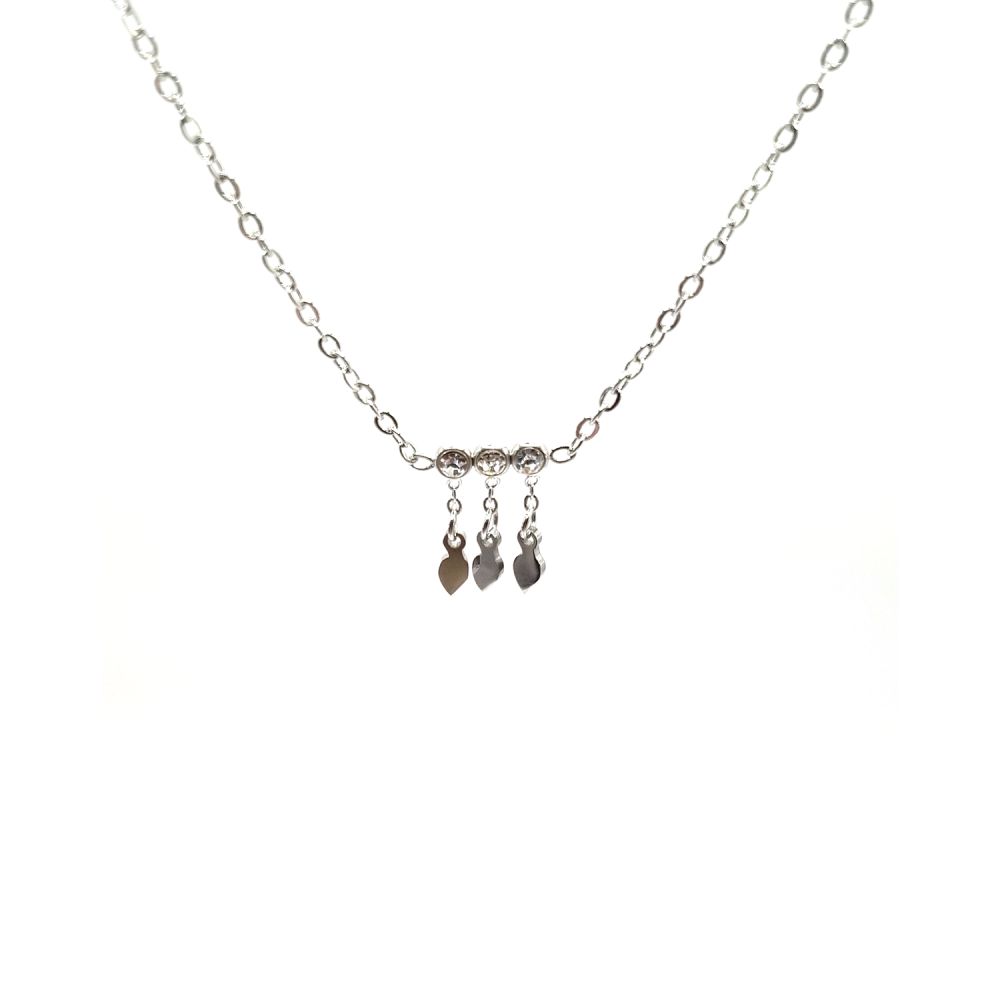copy of  Collier en Acier Inoxydable Argenté avec Pendentifs Cristal et Feuilles
