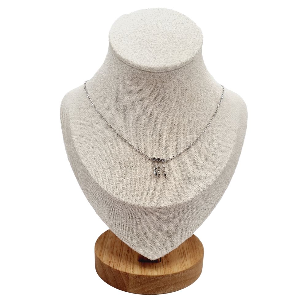 copy of  Collier en Acier Inoxydable Argenté avec Pendentifs Cristal et Feuilles