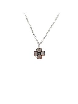 Collier en Acier Inoxydable Argenté avec Pendentif Fleur en Nacre