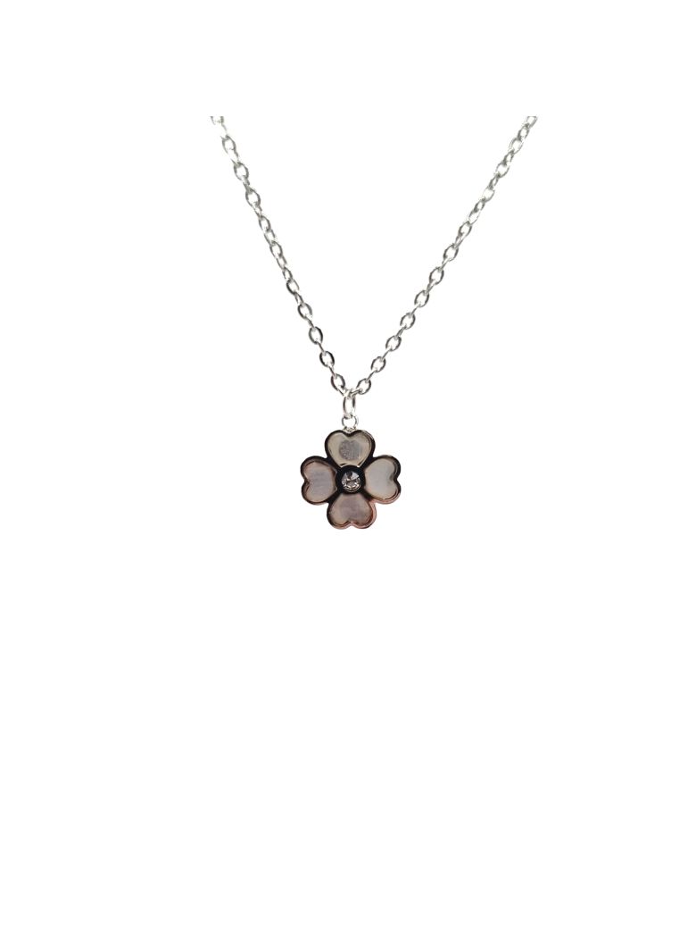Collier en Acier Inoxydable Argenté avec Pendentif Fleur en Nacre