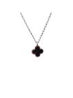 Collier en Acier Inoxydable Argenté avec Pendentif Fleur Émaillée Noire