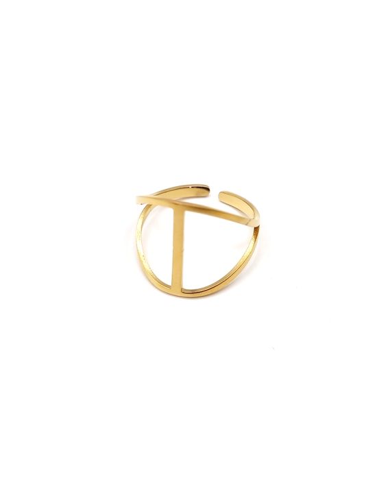 Bague dorée géométrique en acier inoxydable
