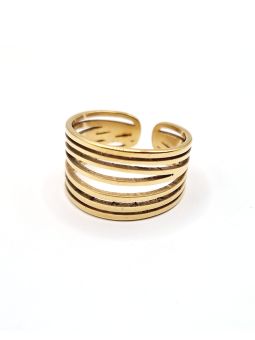 Bague multi-lignes ajourée en acier inoxydable doré