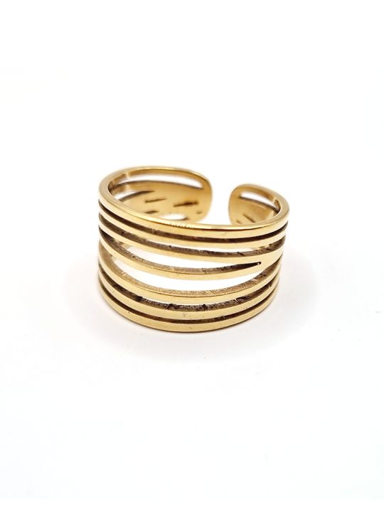 Bague multi-lignes ajourée en acier inoxydable doré