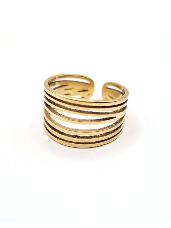 Bague multi-lignes ajourée en acier inoxydable doré