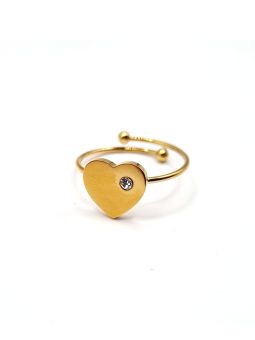 Bague cœur romantique en acier inoxydable doré et zircon