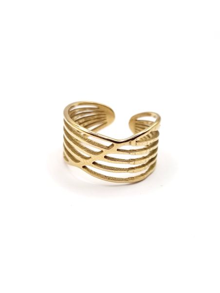 Bague ajourée en acier inoxydable doré au design moderne