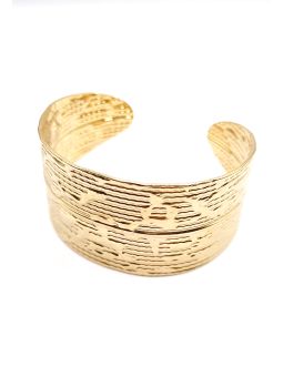 Bracelet manchette texturé en acier inoxydable doré