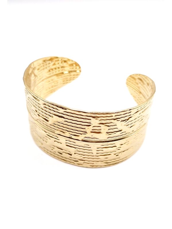 Bracelet manchette texturé en acier inoxydable doré
