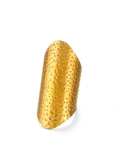 Bague Large Géométrique en Acier Inoxydable Doré avec Texture Martelée