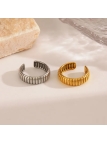 Bague Anneau ouvert côtelé en acier inoxydable doré et argenté