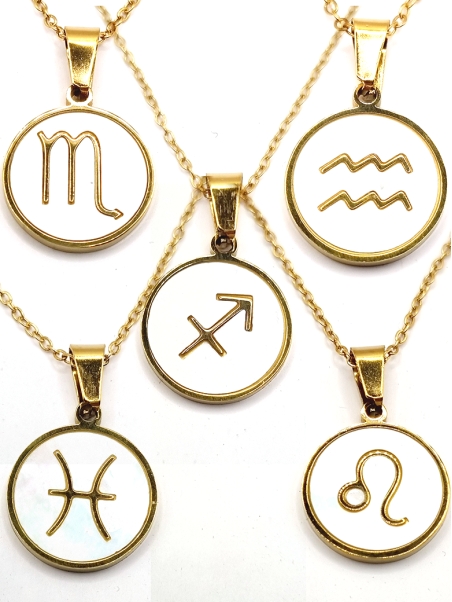 Collier signe astrologique en acier inoxydable plaqué or 18 carats – Élégance personnalisée