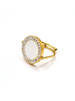Bague ouverte dorée avec pierre blanche et cercle de strass