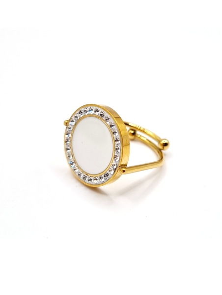 Bague ouverte dorée avec pierre blanche et cercle de strass