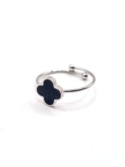 Bague trèfle argenté avec insert noir - charme moderne