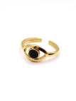 Bague ajustable en acier inoxydable doré - Œil protecteur avec pierre noire