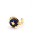 Bague ajustable en acier inoxydable doré avec pierre bleue et motif étoile