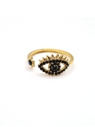 Bague œil protecteur en acier inoxydable doré avec pierres noires