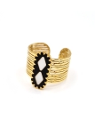 Bague ajustable en acier inoxydable doré à motifs graphiques noirs et blancs