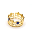 Bague couronne ajourée en acier inoxydable doré avec détails bleus