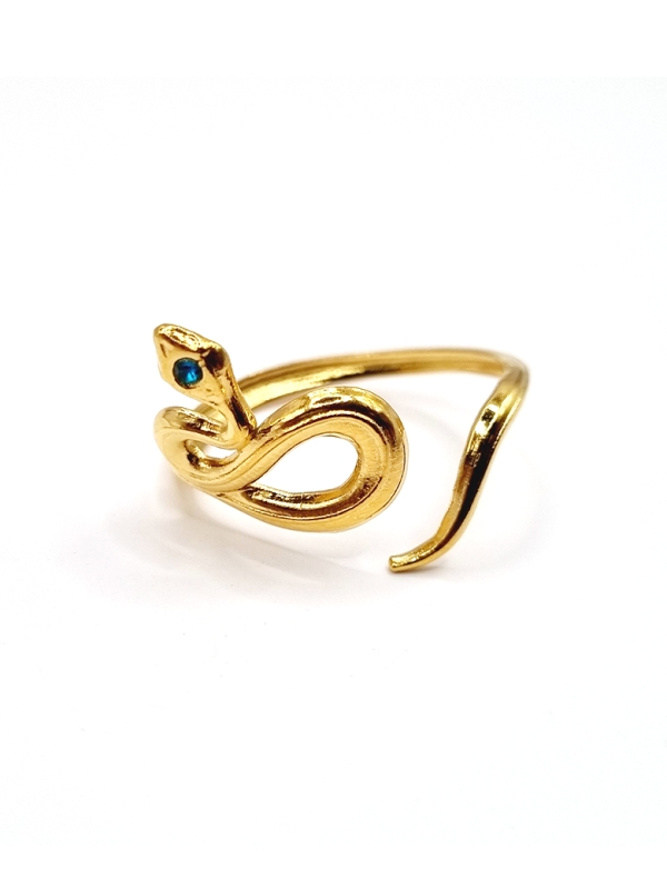 Bague serpent en acier inoxydable doré avec pierre bleue