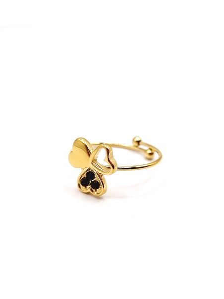 Bague trèfle en acier inoxydable doré avec détails noirs