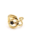 Bague nœud en acier inoxydable doré avec pierre noire