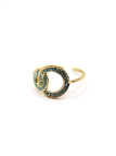 Bague double anneaux en acier inoxydable doré avec zirconium bleu