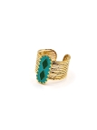 Bague ethnique en acier doré avec motifs émaillés vert et turquoise