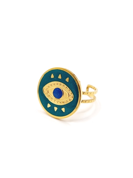 Bague dorée œil protecteur bleu – Design mystique et raffiné
